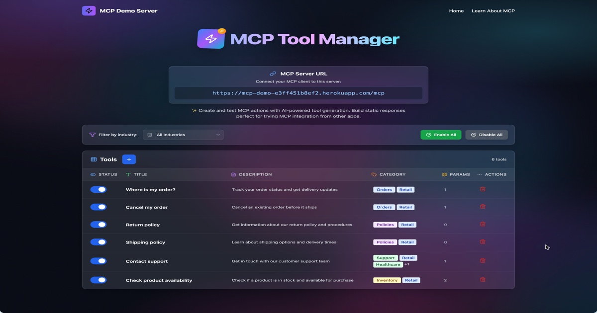 MCP Demo Server - AI-Powered Model Context Protocol Testing